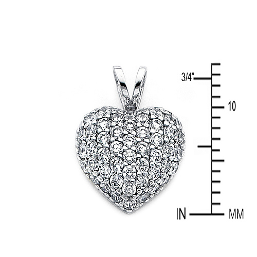 14K White Gold CZ Puff Heart Pendant Slide 1