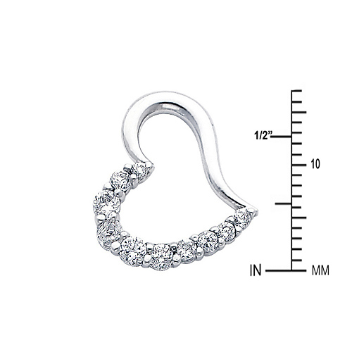 Modern 14K White Gold CZ Open Heart Pendant Slide 1