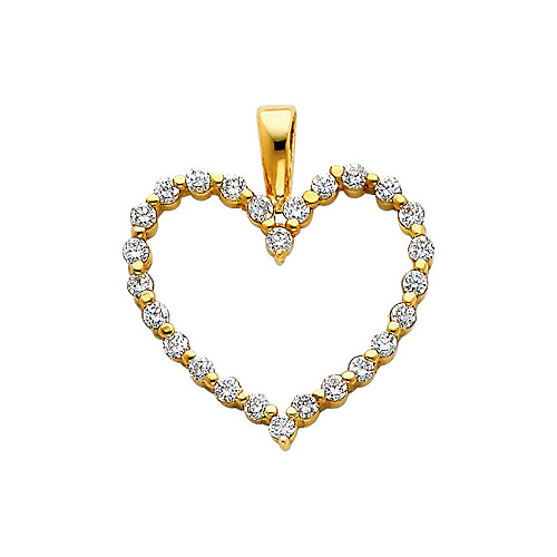 14K Yellow Gold CZ Open Heart Pendant Slide 0