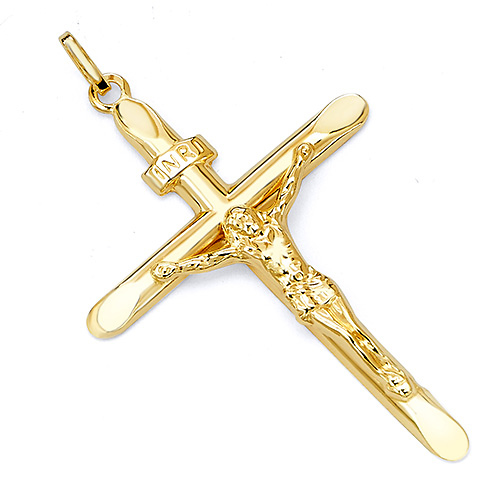 Large Tapered Crucifix Pendant in 14K Yellow Gold - Classic Slide 0