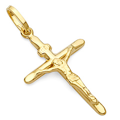 Small Tapered Crucifix Pendant in 14K Yellow Gold - Classic