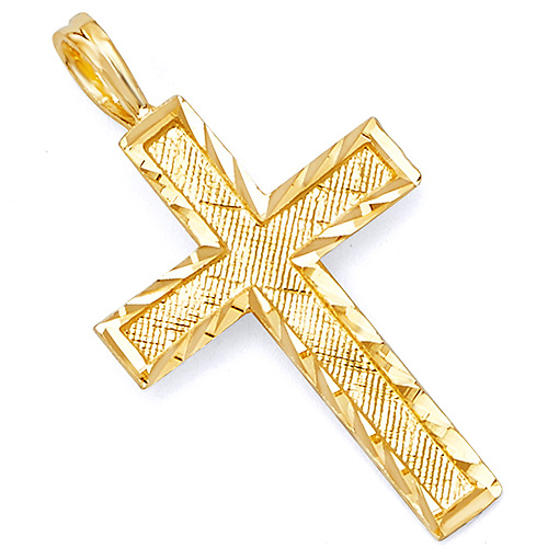 Small Diamond-Cut Textured Cross Pendant in 14K Yellow Gold Slide 0