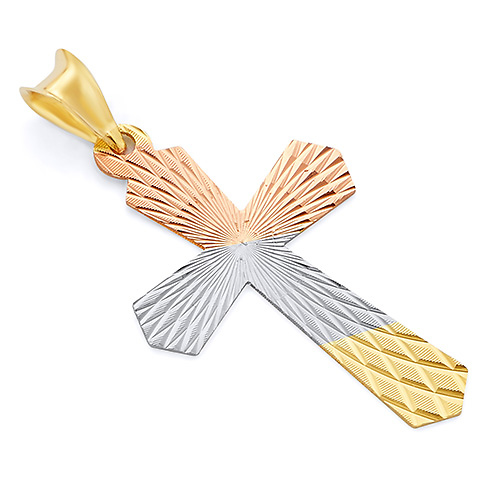 Medium Diamond-Cut Stamp Passion Cross Pendant in 14K Tricolor Slide 0