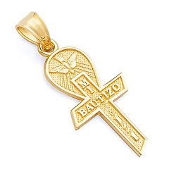 Petite My Baptism in Spanish Text Cross Pendant in 14K Yellow Gold