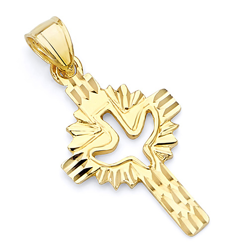 Petite Open Dove Cross Pendant in 14K Yellow Gold Slide 0