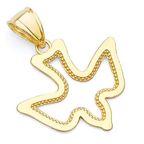 Open Cut Milgrain Dove Charm Pendant in 14K Yellow Gold Slide 0