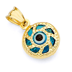 14K Yellow Gold Circle Evil Eye Pendant Charm