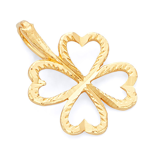 Faceted Four-Leaf Clover Pendant Charm in  14K Yellow Gold Slide 0