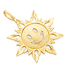 Textured Smiling Happy Face Sun Pendant in 14K Yellow Gold - Small thumb 0
