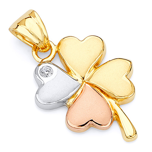 Four Leaf Clover Pendant in 14K Tricolor Gold with CZ Slide 0