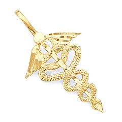 Winged Caduceus Pendant in 14K Yellow Gold - Small