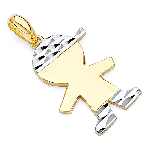 Faceted Capped Little Boy Charm Pendant in 14K Two-Tone Gold - Petite Slide 0
