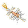 Extra Large Caravaca CZ Crucifix Pendant in 14K Tricolor Gold thumb 0