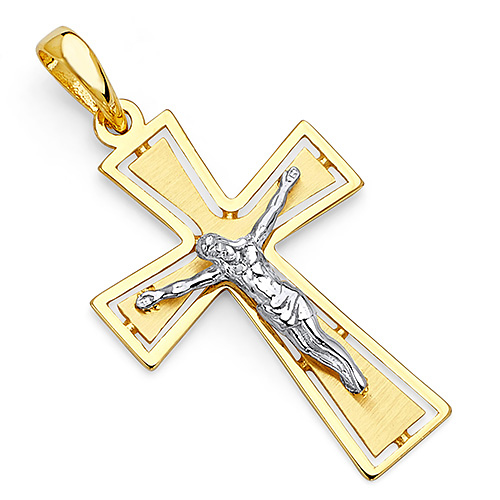 Divine 14K Two-Tone Gold Crucifix Pendant Slide 0