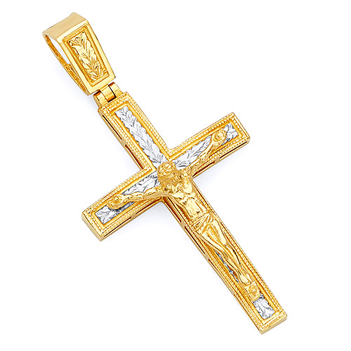 Elegant 14K Two-Tone Gold Crucifix Pendant Slide 0