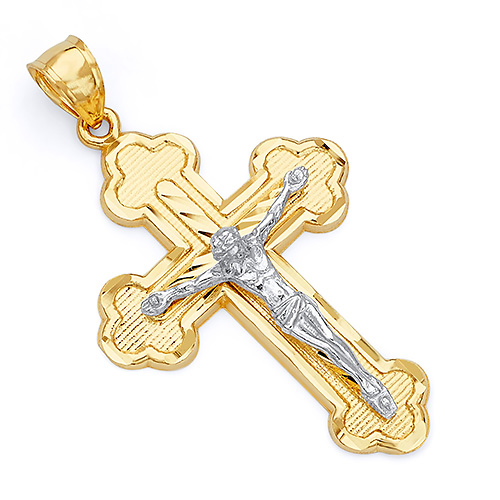 Large 14K Two-Tone Gold Crucifix Pendant Slide 0