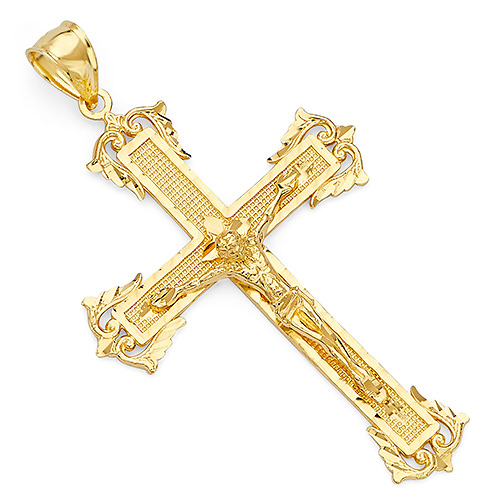 Classic 14K Yellow Gold Crucifix Pendant Slide 0