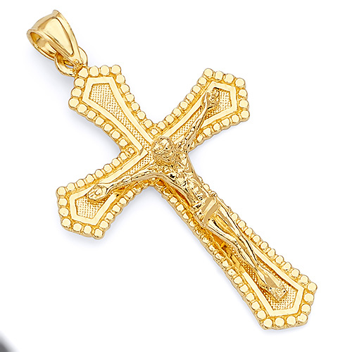 Budded 14K Yellow Gold Crucifix Pendant Slide 0