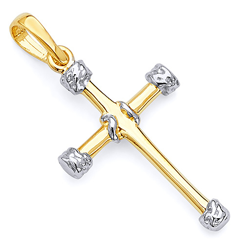 14K Two-Tone Gold Tube Cross Religious Pendant Slide 0