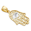 14K TwoTone Gold Scroll Evil Eye Hamsa Pendant thumb 0