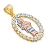 14K TriGold CZ Oval San Judas Tadeo Pendant - Medium thumb 0