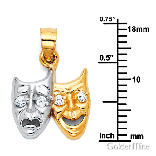 Tragedy Comedy Drama Mask CZ Charm Pendant in 14K Two-Tone Gold - Mini Slide 1