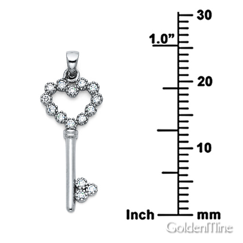 Key to My Heart Cubic Zirconia Pendant in 14K White Gold - Small Slide 1