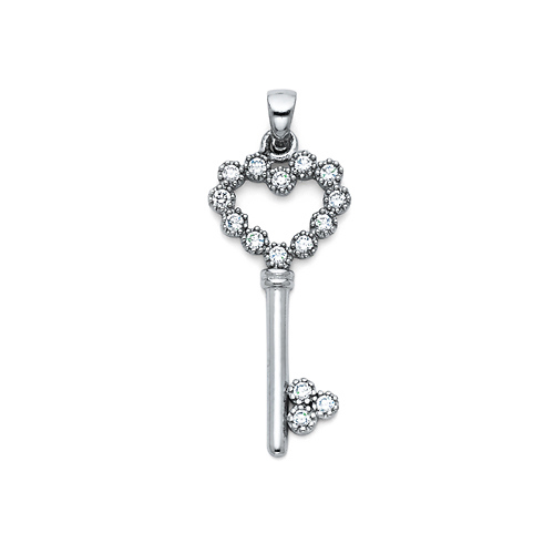 Key to My Heart Cubic Zirconia Pendant in 14K White Gold - Small Slide 0