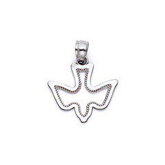 Open Cut Milgrain Dove Pendant Charm in 14K White Gold