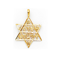 Star of David With 12 Tribes of Israel Pendant - 14K Yellow Gold