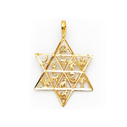 Star of David With 12 Tribes of Israel Pendant - 14K Yellow Gold Slide 0