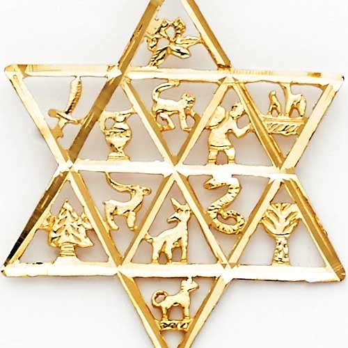 Star of David With 12 Tribes of Israel Pendant - 14K Yellow Gold Slide 1