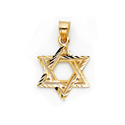 Open Diamond-Cut Star of David Pendant in 14K Yellow Gold Solid - Small Slide 0