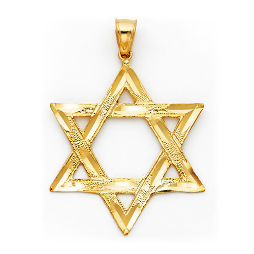 Large Diamond-Cut Star of David Pendant - 14K Yellow Gold Slide 0