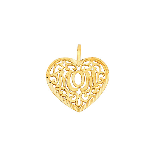 Filigree Mom Heart Pendant in 14K Yellow Gold Slide 1