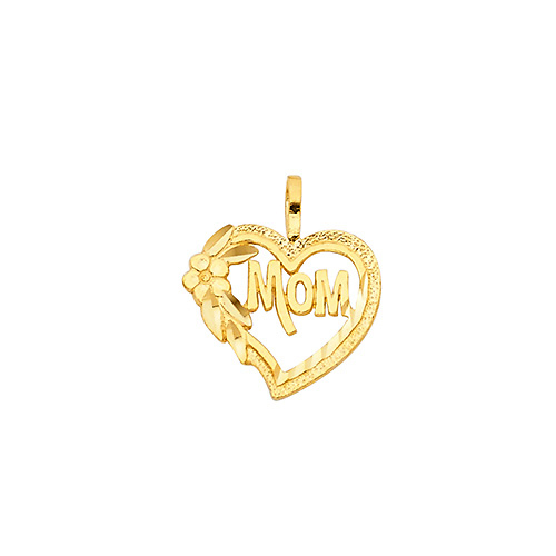 Mom Heart Pendant with Flower in 14K Yellow Gold - Mini Slide 1