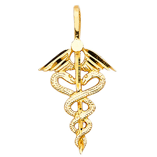 Winged Caduceus Pendant in 14K Yellow Gold - Small Slide 1