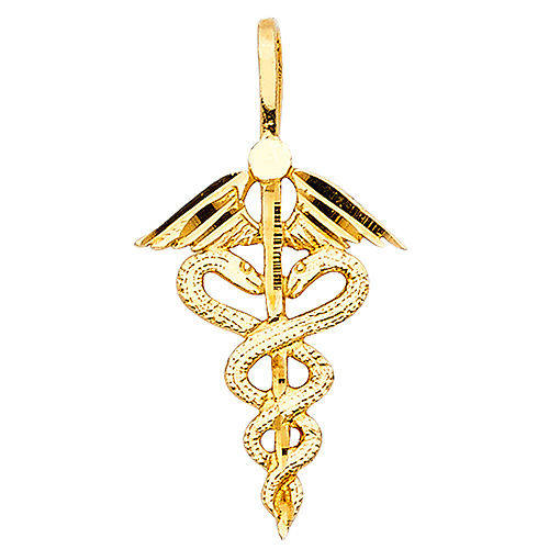 Winged Caduceus Pendant in 14K Yellow Gold - Small Slide 1