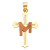 Small Fancy Textured Patonce Cross Pendant in 14K Two-Tone Gold thumb 1