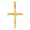 Large Floral Channel-Set CZ Crucifix Pendant in 14K Yellow Gold thumb 1