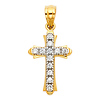 Petite CZ Pave Patonce Cross Pendant in 14K Two-Tone Gold thumb 1