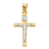 Small Carved Wood-Design Crucifix Pendant in 14K Two-Tone Gold 25mm H thumb 1