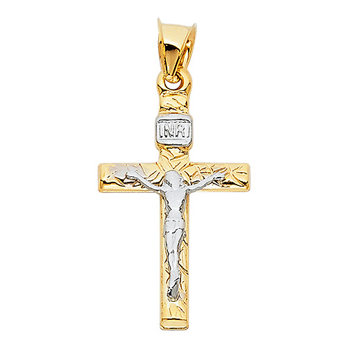 Details about   14k 2 Tone Gold Fancy Crucifix Cross Jesus Small Charm Pendant Free Chain 