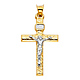 Small Carved Wood-Design Crucifix Pendant in 14K Two-Tone Gold 28mm thumb 1