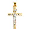 Small Carved Wood-Design Crucifix Pendant in 14K Two-Tone Gold 28mm thumb 1