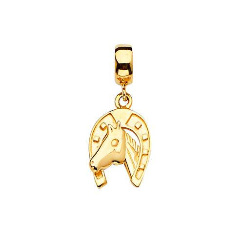 Horseshoe & Horse Pendant in 14K Yellow Gold - Mini Slide 0