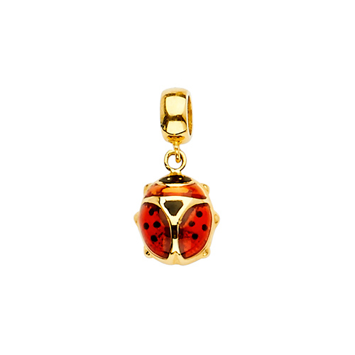 Mini Red Enameled Ladybug Charm Pendant in 14K Yellow Gold Slide 0