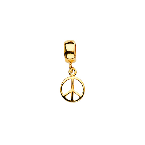 Mini Open Peace Sign Charm Pendant in 14K Yellow Gold Slide 0
