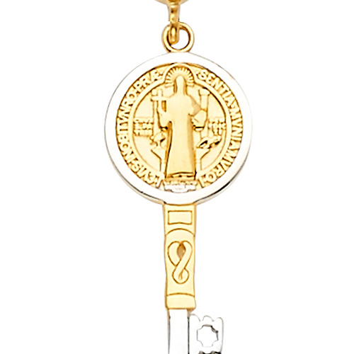 Small Saint Benedict Key Pendant in 14K Two-Tone Gold Slide 1
