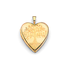Tree of Life Etched Heart Locket Pendant in 14K Yellow Gold - Petite